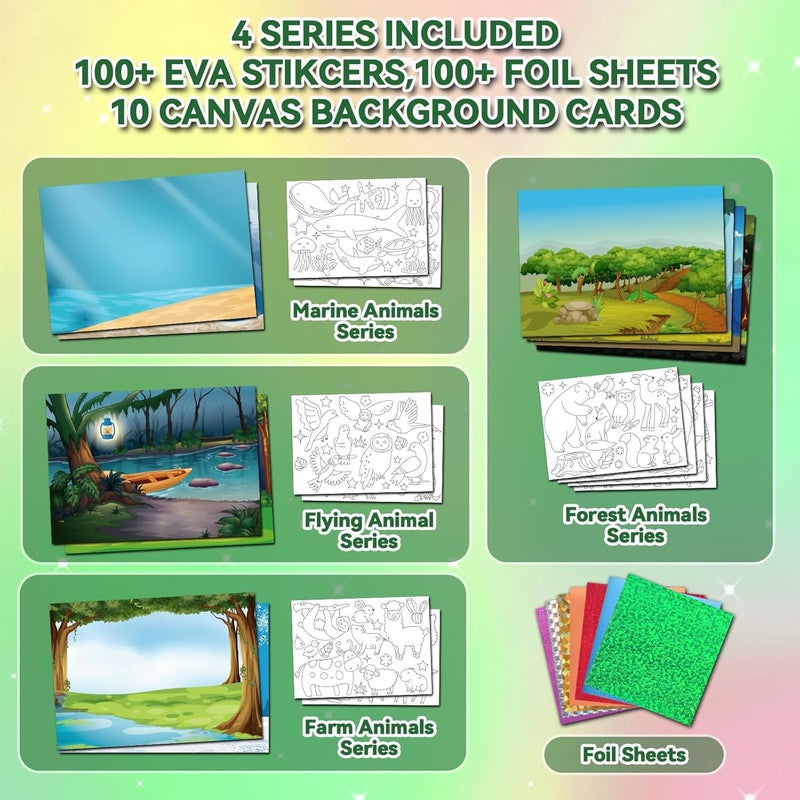 ATFUNSHOP Magical Foil Art Animals in Forest Farm Sea & Birds - No Mess Foil Craft Kit for Kids Ages 4 5 6 7 8 9 Fun Creative DIY Activity, Ideal Birthday Gift for Girls Boys - Image 3